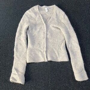 Anne Klein 100% Alpaca Cardigan Sweater Tan V-Neck Button Front Womens Medium